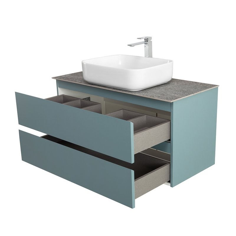 Тумба под раковину со столешницей BelBagno Kraft 100 подвесная, матовая голубая, столешница kep-100-grn