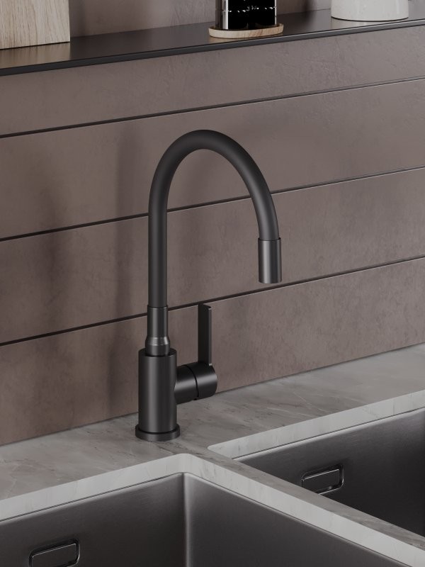 Смеситель для кухни Agger Easy A3100544 с гибким изливом, черный матовый