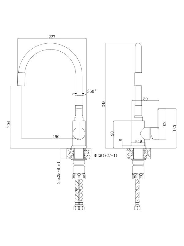Смеситель для кухни Agger Easy A3100544 с гибким изливом, черный матовый