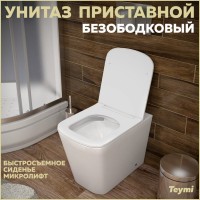 Унитаз приставной напольный Teymi Helmi HD T40108 с микролифтом, безободковый, белый