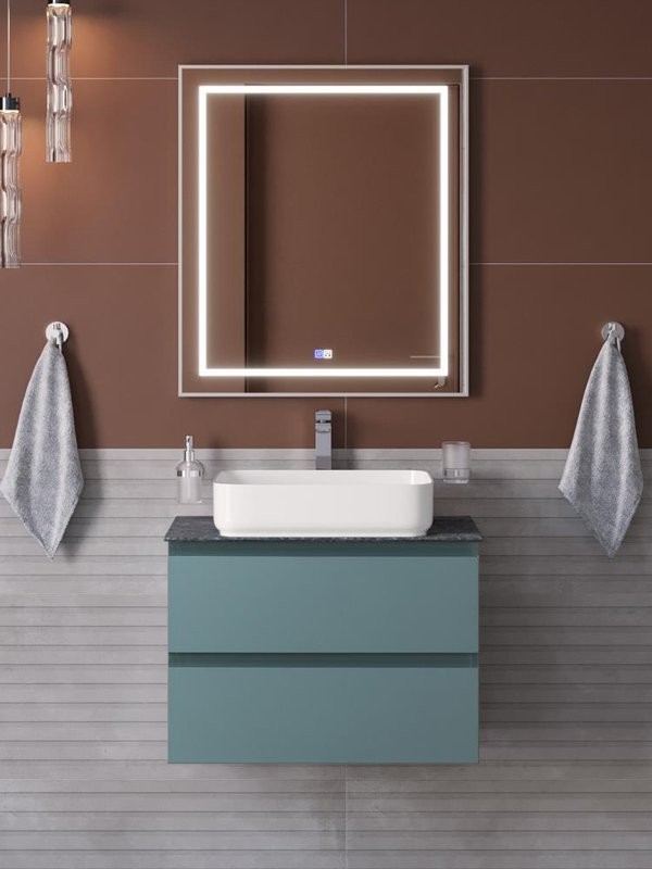 Мебель для ванной комнаты BelBagno Kraft 60 подвесная, матовая голубая, столешница kep-60-grn, раковина BB1304