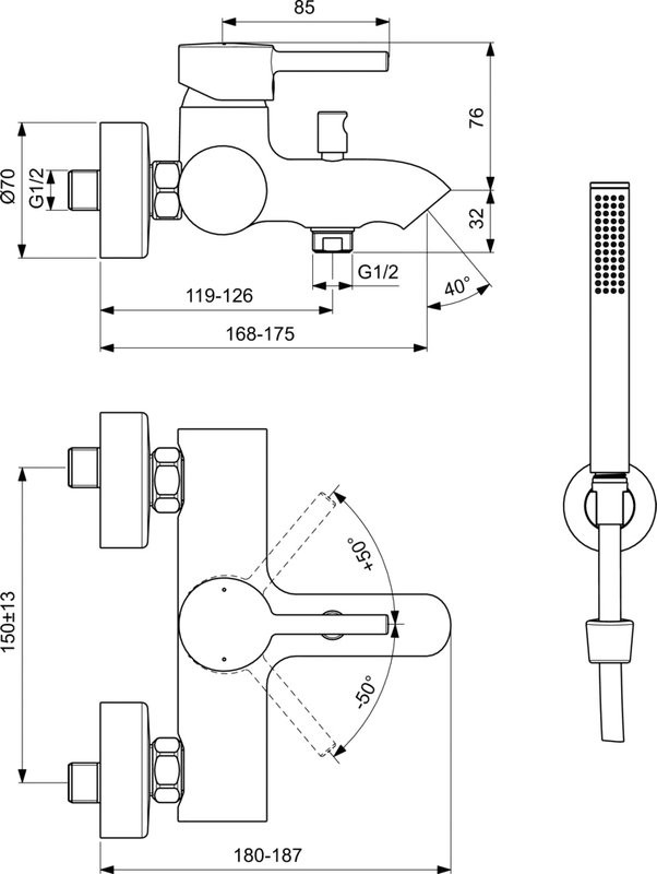 Смеситель для ванны с душем Ideal Standard Ceraline BC270XG черный