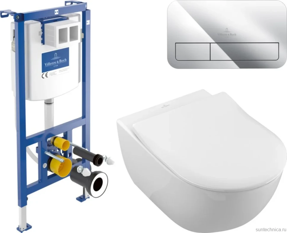 Комплект Унитаз подвесной Villeroy & Boch Subway 2.0 5614R2R1 alpin + Инсталляция + Кнопка Viconnect 922490AN black matt