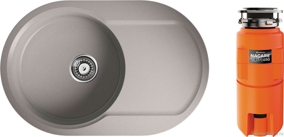 Комплект Мойка Omoikiri Manmaru 78-GR leningrad grey + Измельчитель Nagare slim 1250