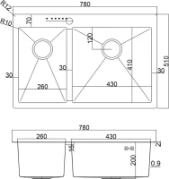 Мойка кухонная Steel Hammer SH 78-2-51-R сталь Мойка кухонная Steel Hammer SH 78-2-51-R сталь