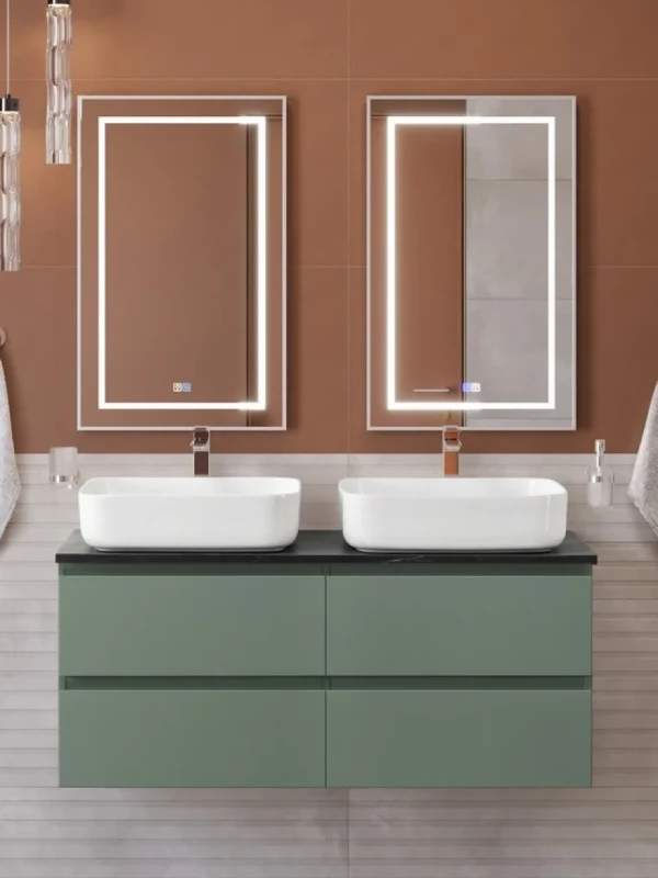 Мебель для ванной комнаты BelBagno Kraft 120 подвесная, матовая еловая, столешница kep-120-2-mno, раковина BB1304, для двоих