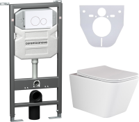 Комплект Унитаз подвесной Ceramicanova Metric CN3007 безободковый, с микролифтом + Инсталляция Envision CN1001W + Кнопка Round, белая
