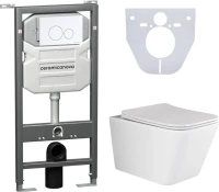 Комплект Унитаз подвесной Ceramicanova Metric CN3007 безободковый, с микролифтом + Инсталляция Envision CN1001W + Кнопка Round, белая