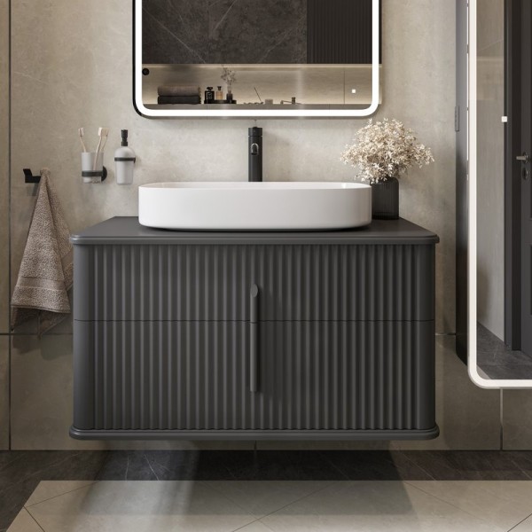 Тумба с раковиной STWORKI Молде 95 антрацит, со столешницей