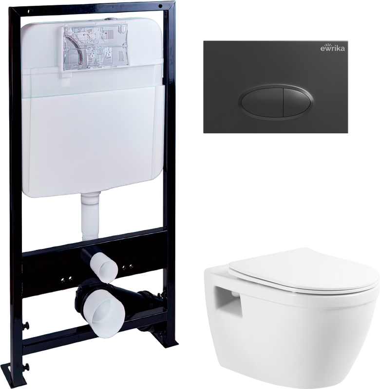 Комплект Унитаз подвесной BelBagno Loto BB070CHR/SC безободковый + Инсталляция EWRIKA ProLT 0026-2020 + Кнопка 0054 черная матовая