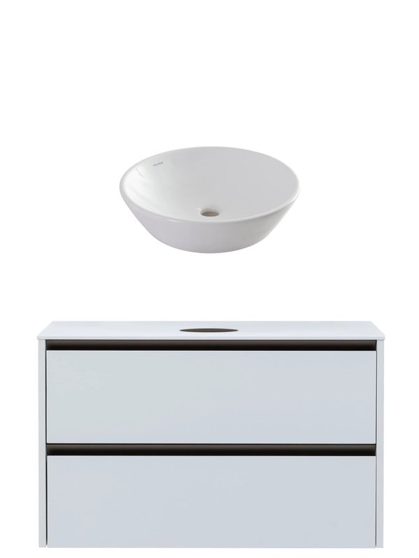 Тумба с раковиной Allen Brau Activity 120 с подсветкой, матовый белый, олива браш, столешница белая, раковина Fantasy Round 45, белая