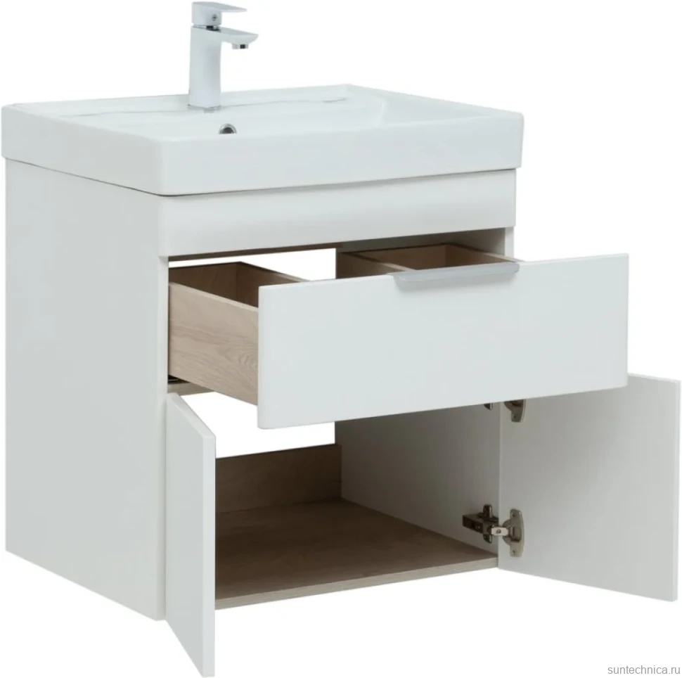 Тумба с раковиной Aquanet Ирис new 60 подвесная, 1 ящик, 2 дверцы