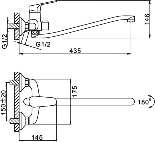 Смеситель с длинным изливом для ванны D-lin 452-2 D146452-2 хром