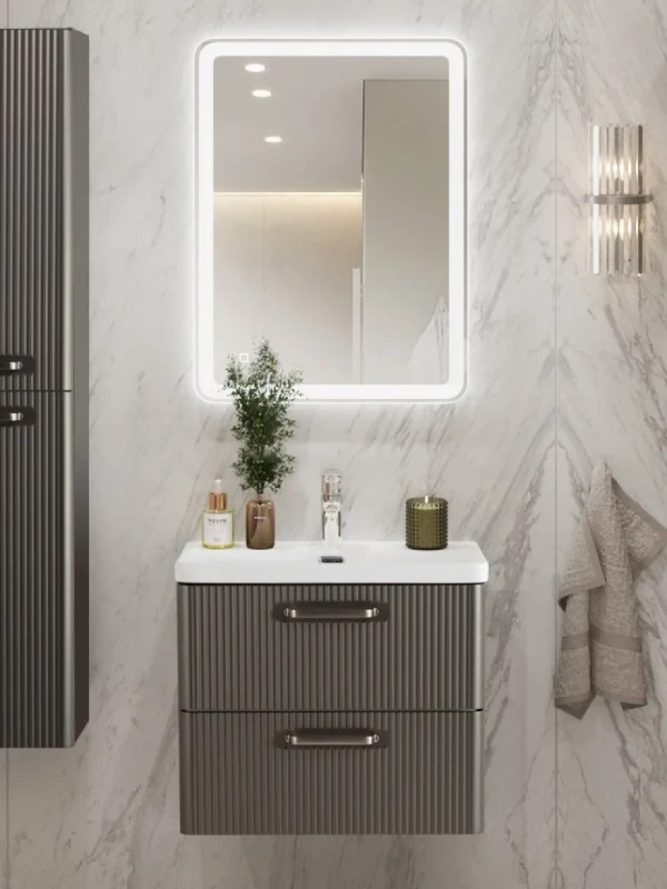 Мебель для ванной комнаты BelBagno Due 50 ручки матовый атласный никель, оружейная сталь
