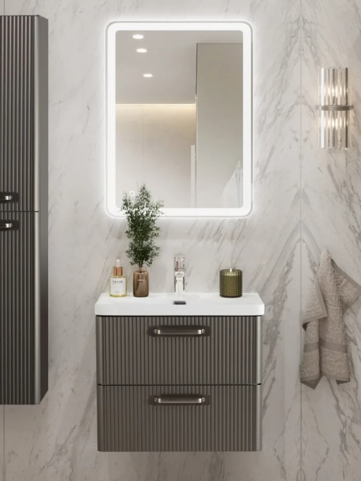 Мебель для ванной комнаты BelBagno Due 50 ручки матовый атласный никель, оружейная сталь