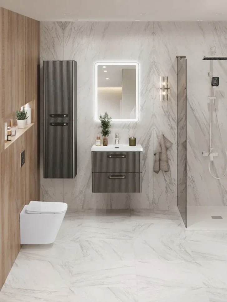 Мебель для ванной комнаты BelBagno Due 50 ручки матовый атласный никель, оружейная сталь