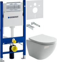 Комплект Унитаз подвесной Ceramicanova Metropol CN4002 безободковый + Инсталляция Geberit Duofix Delta 458.149.21.1 с кнопкой смыва, хром + Звукоизоляция
