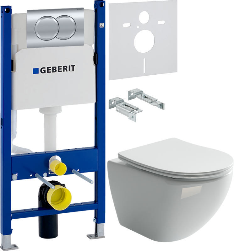 Комплект Унитаз подвесной Ceramicanova Metropol CN4002 безободковый + Инсталляция Geberit Duofix Delta 458.149.21.1 с кнопкой смыва, хром + Звукоизоляция