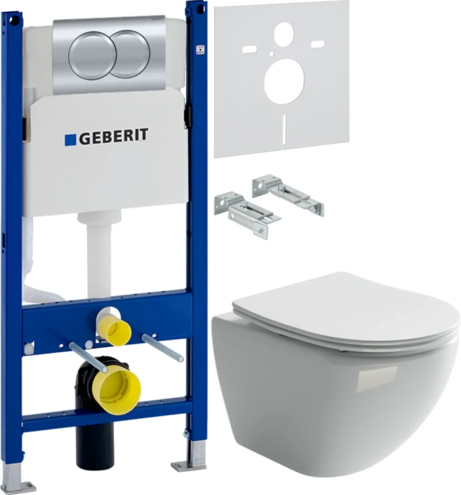 Комплект Унитаз подвесной Ceramicanova Metropol CN4002 безободковый + Инсталляция Geberit Duofix Delta 458.149.21.1 с кнопкой смыва, хром + Звукоизоляция