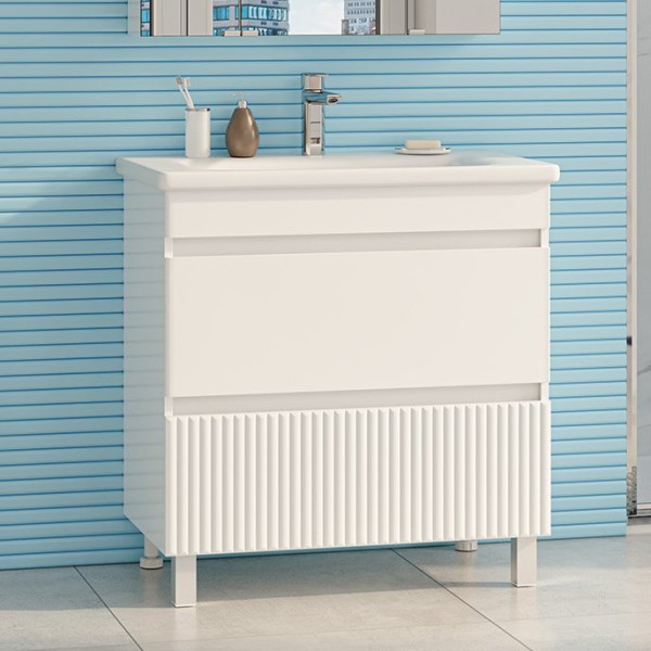 Тумба с раковиной Misty Мира 80 напольная, белая