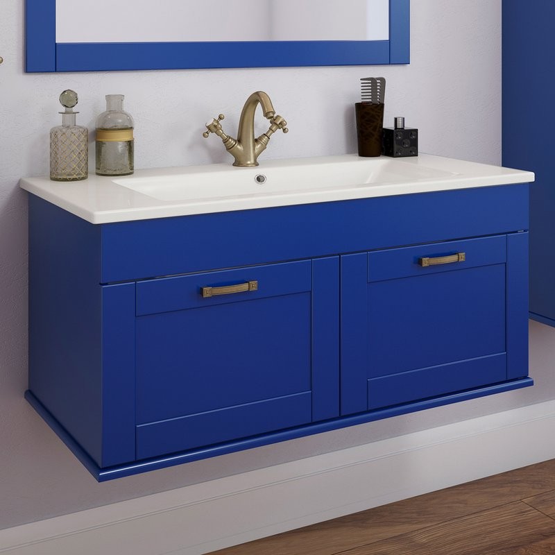 Тумба с раковиной Sanflor Ванесса 95, подвесная, индиго