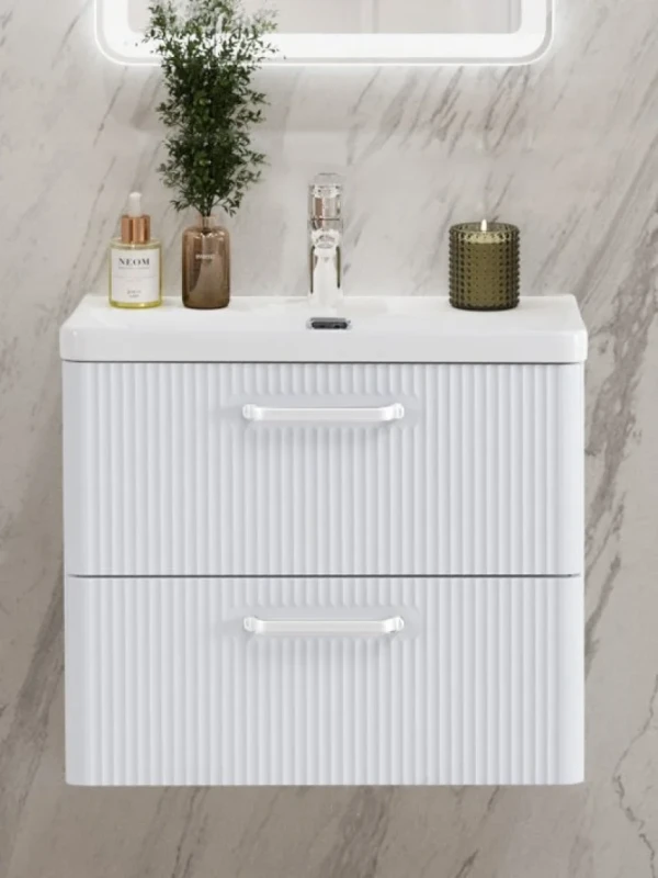 Тумба с раковиной BelBagno Due 50 ручки белые, белый металлик