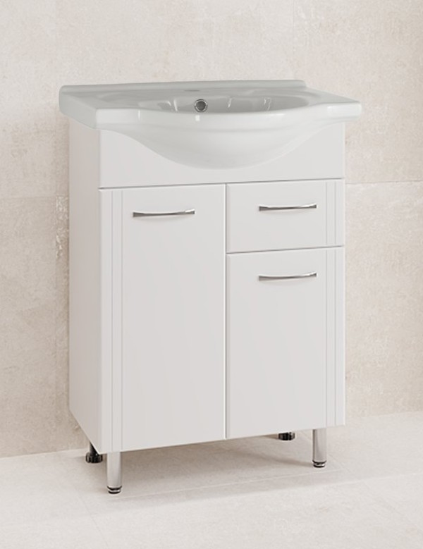 Тумба с раковиной Style Line Эко Стандарт №11 60 глянцевая белая, раковина Байкал 60