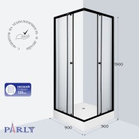 Душевой уголок Parly ZFQ911B 90х90 см, с поддоном, профиль матовый черный, стекло прозрачное