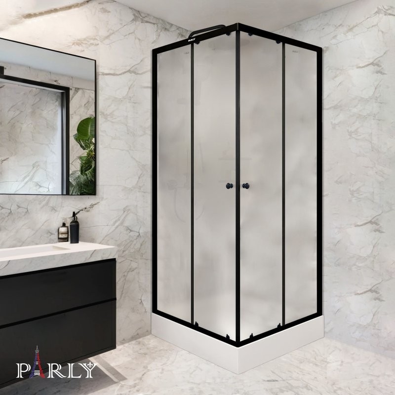 Душевой уголок Parly ZFQ911B 90х90 см, с поддоном, профиль матовый черный, стекло прозрачное