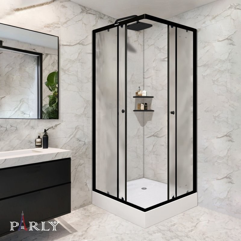 Душевой уголок Parly ZFQ911B 90х90 см, с поддоном, профиль матовый черный, стекло прозрачное