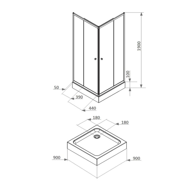 Душевой уголок Parly ZFQ911B 90х90 см, с поддоном, профиль матовый черный, стекло прозрачное