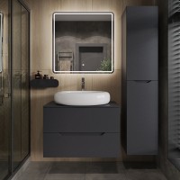 Тумба с раковиной Orange Line 80 подвесная, 2 ящика, матовый графит с раковиной B08-640w
