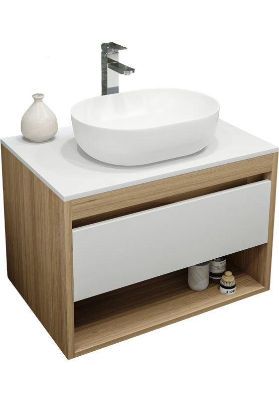 Тумба с раковиной Teymi Ritta 75 дуб эврика, матовая белая, раковина Solli 48