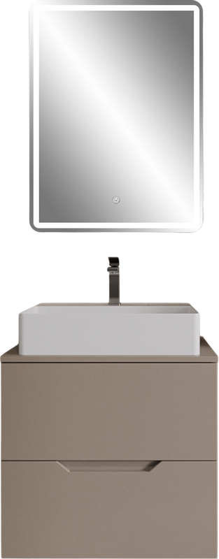 Мебель для ванной комнаты Orange Line 60 подвесная, 2 ящика, матовый латте с раковиной B04-500W