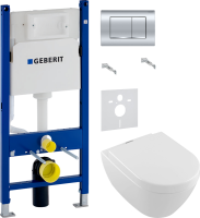 Комплект Унитаз подвесной Villeroy & Boch Subway 2.0 + Крышка 9M68 S101 с микролифтом, петли хром + Инсталляция Geberit Duofix Delta 458.163.21.1 с кнопкой смыва, хром + Звукоизоляция