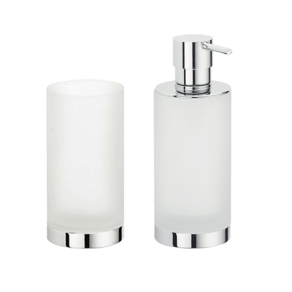 Набор Стакан Colombo Design Nordic B5241 хром, стеклянный + Дозатор B9324 настольный, хром