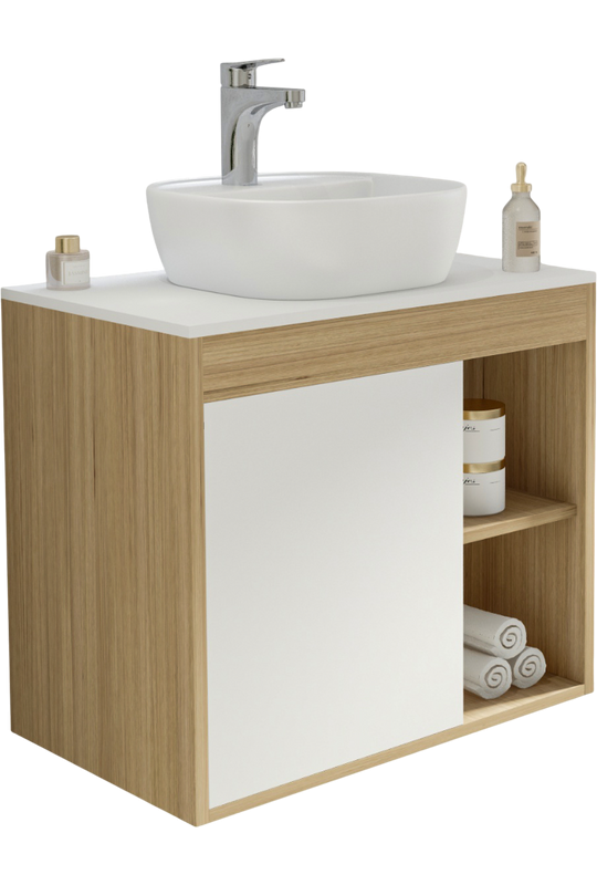 Тумба с раковиной Teymi Nura 70 дуб эврика, матовая белая, раковина Solli 40