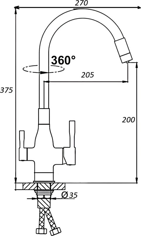 Смеситель для кухни D-lin D159315-4A с гибким изливом, черный