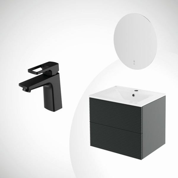 Комплект IDDIS 4в1: тумба подвесная с умывальником Bild 60 см + зеркало с термообогревом Bild + смеситель для умывальника Bild