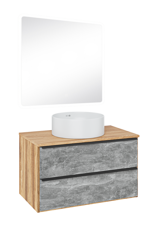 Мебель для ванной комнаты Runo Мальта 85 дуб, серая, раковина Palla 40