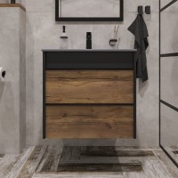 Тумба с раковиной STWORKI Гриндстед 60 дуб таксония, антрацит матовый, раковина 43061-112-KL антрацит
