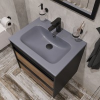 Тумба с раковиной STWORKI Гриндстед 60 дуб таксония, антрацит матовый, раковина 43061-112-KL антрацит