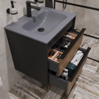 Тумба с раковиной STWORKI Гриндстед 60 дуб таксония, антрацит матовый, раковина 43061-112-KL антрацит