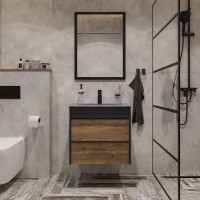 Тумба с раковиной STWORKI Гриндстед 60 дуб таксония, антрацит матовый, раковина 43061-112-KL антрацит