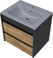 Тумба с раковиной STWORKI Гриндстед 60 дуб таксония, антрацит матовый, раковина 43061-112-KL антрацит