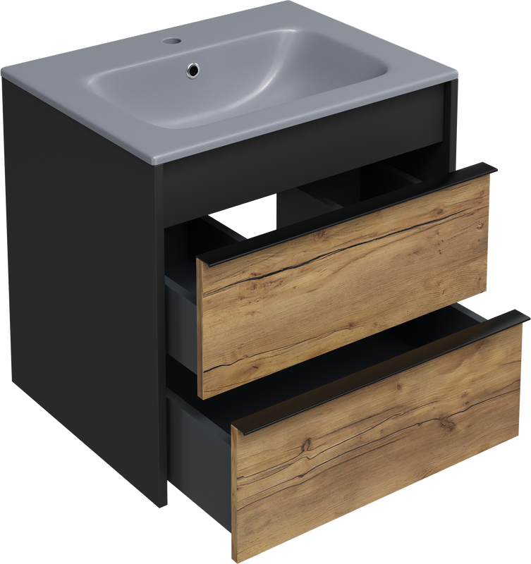 Тумба с раковиной STWORKI Гриндстед 60 дуб таксония, антрацит матовый, раковина 43061-112-KL антрацит