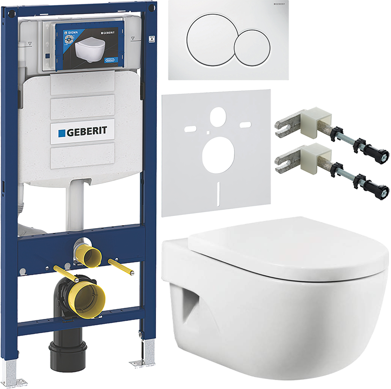 Комплект Унитаз подвесной Roca Meridian + Крышка + Инсталляция Geberit Duofix UP 320 111.300.00.5 + Кнопка Sigma 01 115.770.11.5 белая + Крепления 111.815.00.1 к стене + Звукоизоляция