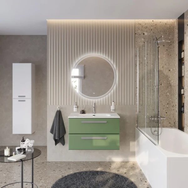 Мебель для ванной комнаты Cezares Eco Cer-N 80 фисташковый софт, раковина Duet 80, ручки серые