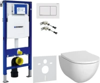 Комплект Унитаз подвесной Geberit Acanto + Крышка + Крепления Duofix 111.815.00.1 к стене + Звукоизоляция + Инсталляция UP 320 111.300.00.5 + Кнопка Sigma 30 115.883.JT.1 белая матовая, хром глянцевый