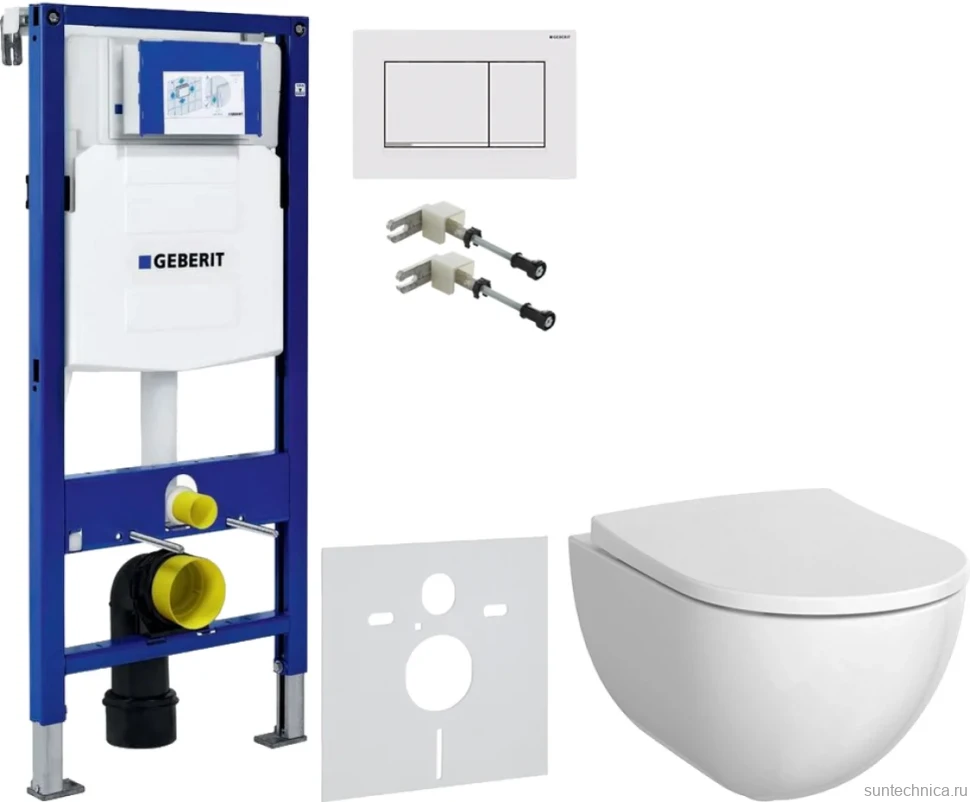 Комплект Унитаз подвесной Geberit Acanto + Крышка + Крепления Duofix 111.815.00.1 к стене + Звукоизоляция + Инсталляция UP 320 111.300.00.5 + Кнопка Sigma 30 115.883.JT.1 белая матовая, хром глянцевый